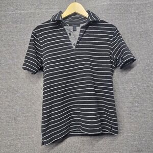Express Mens Modern Fit Striped Polo Shirt Black White Short Sleeve Small